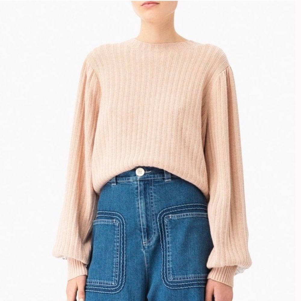 See by Chloe Cameo Rose Wool Blend Sweater with Lace Accent Size XS